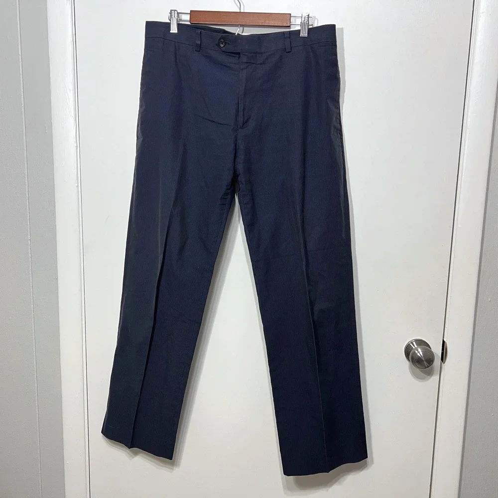 Banana Republic Mens Dress Pants Size 35x32 Pinstripe Navy Flat Front